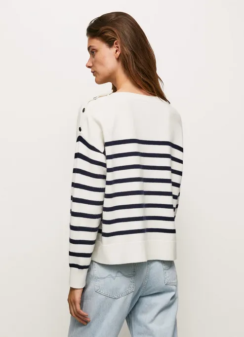 Pepe Jeans Women's striped printed sweater PL701904 804 ivory