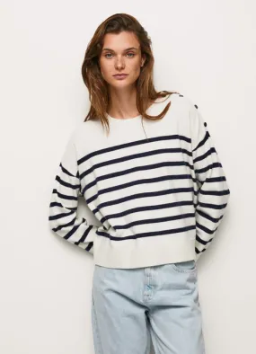 Pepe Jeans Women's striped printed sweater PL701904 804 ivory