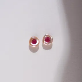 Piccolo Finestrino Collection Freshwater Pearl Stud Earrings with Ruby