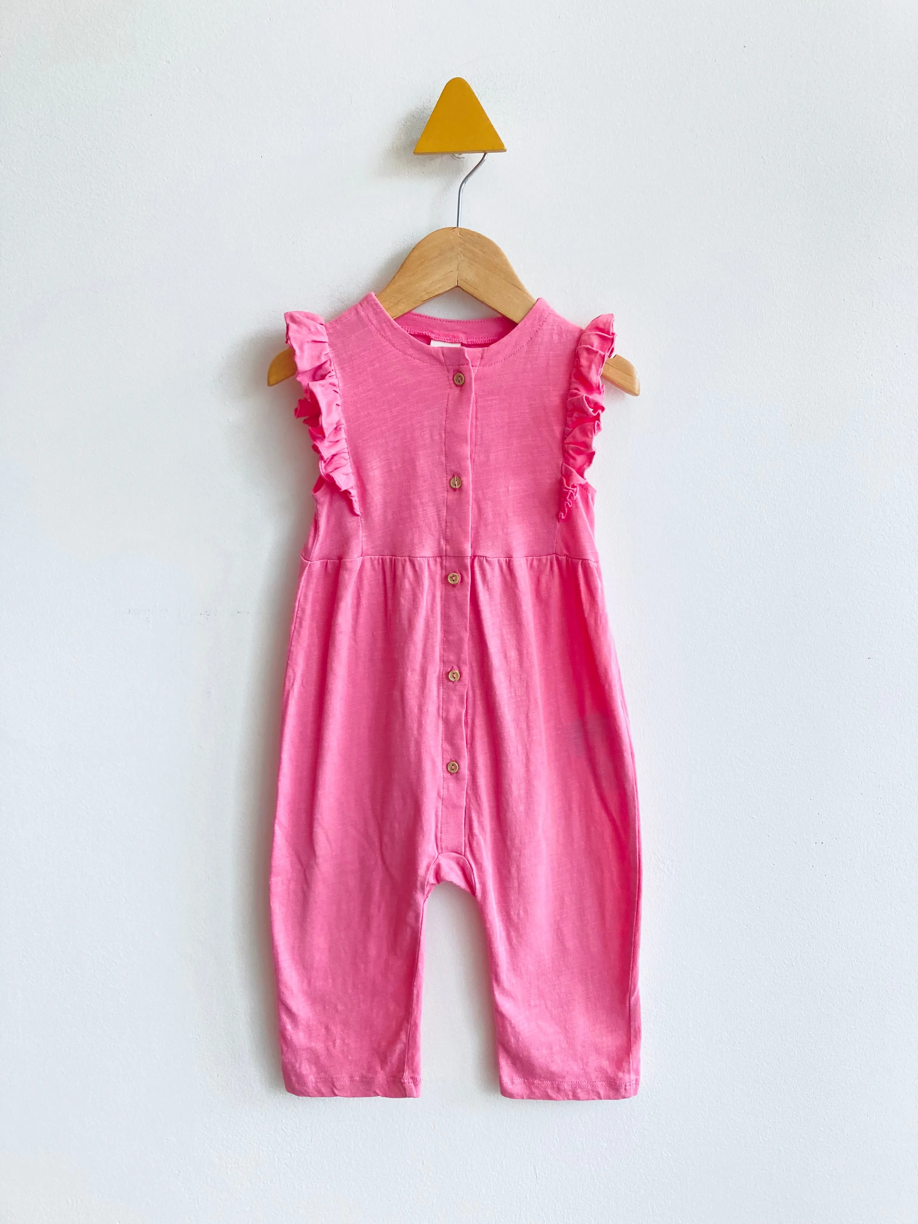 Ruffle Sleeve Cotton Romper // 9-12M