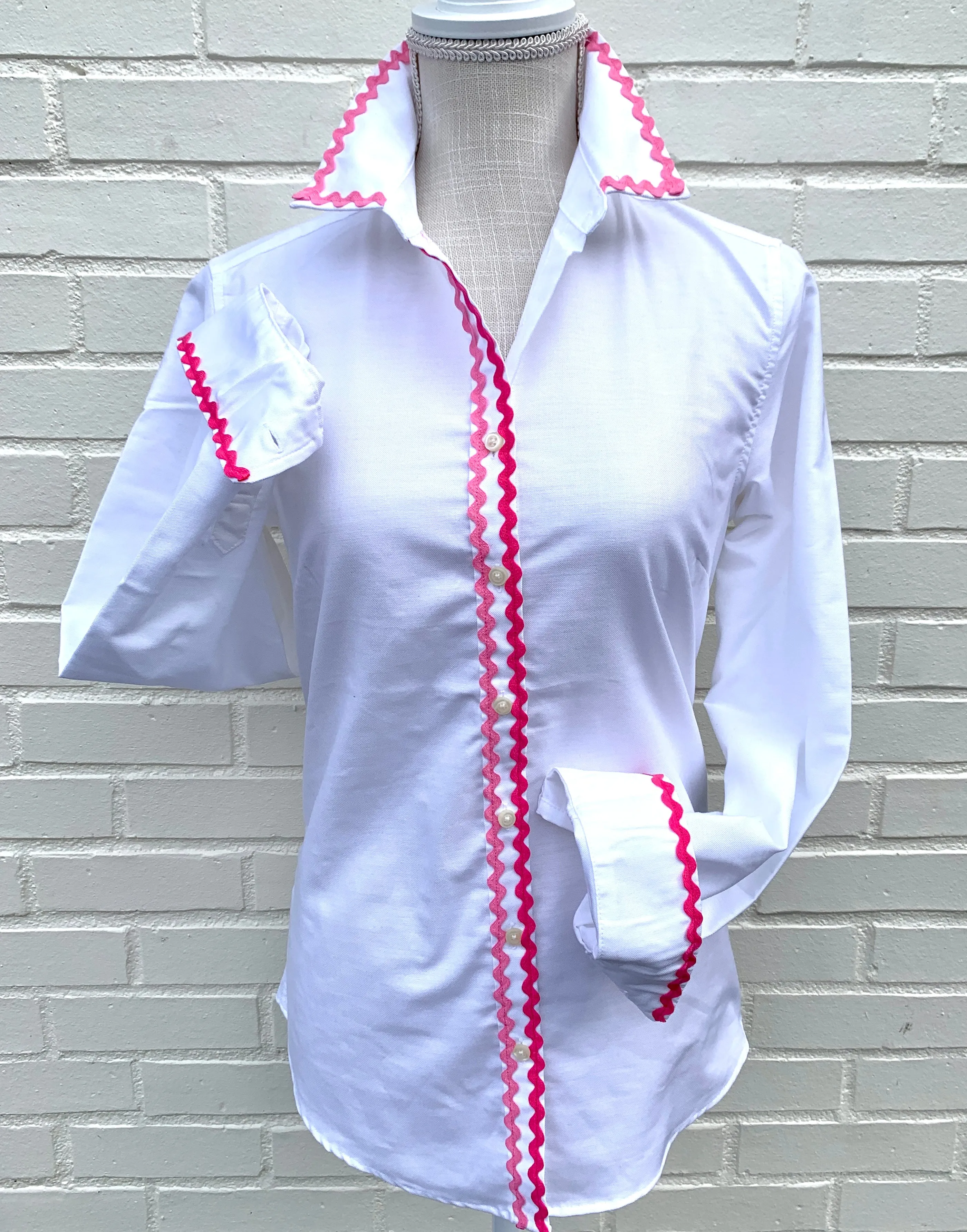 SALE - XXL ONLY - Charlotte Ric Rac Oxford Shirt Pink (CLT07) *FINAL SALE*