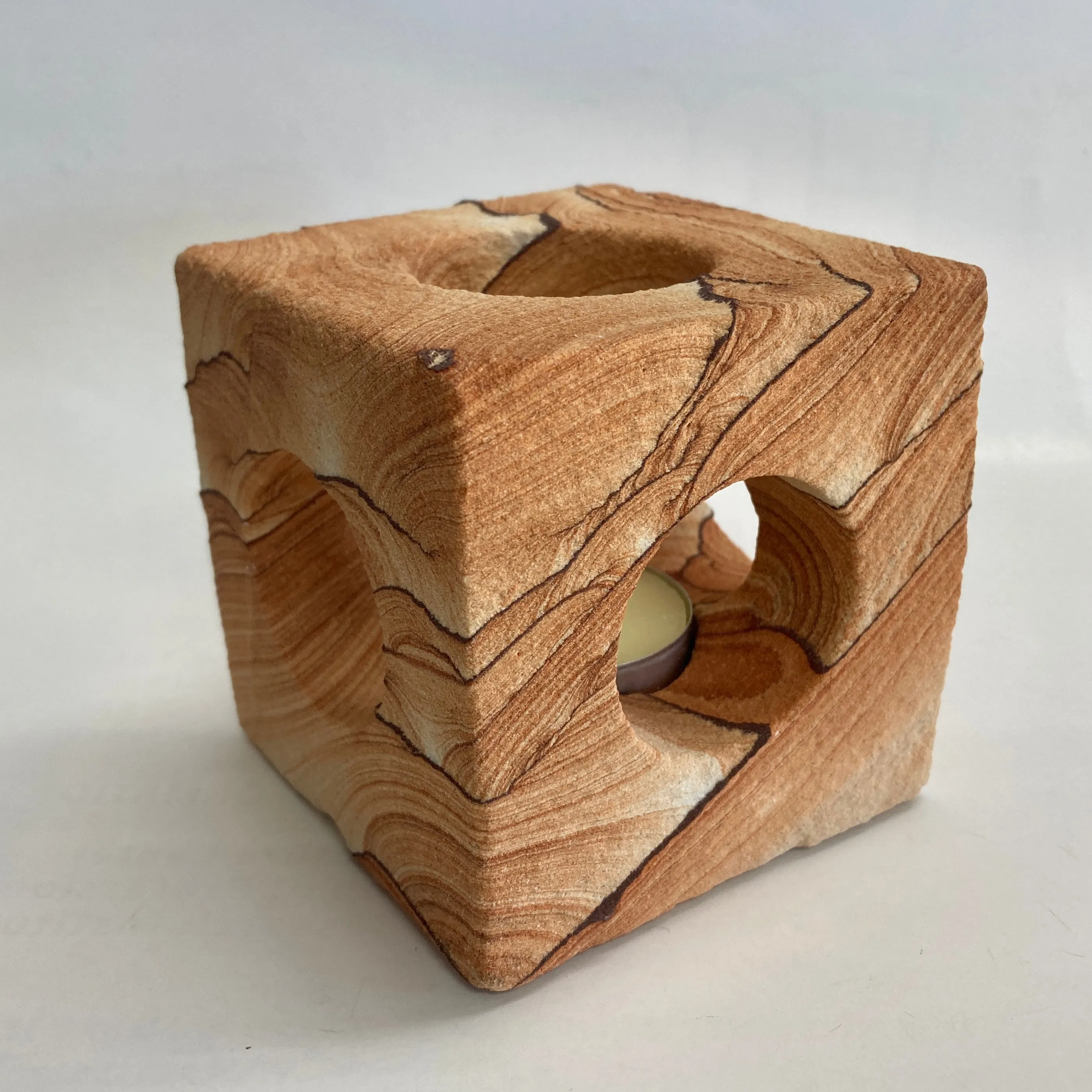 Sandstone Cube Candle Holder