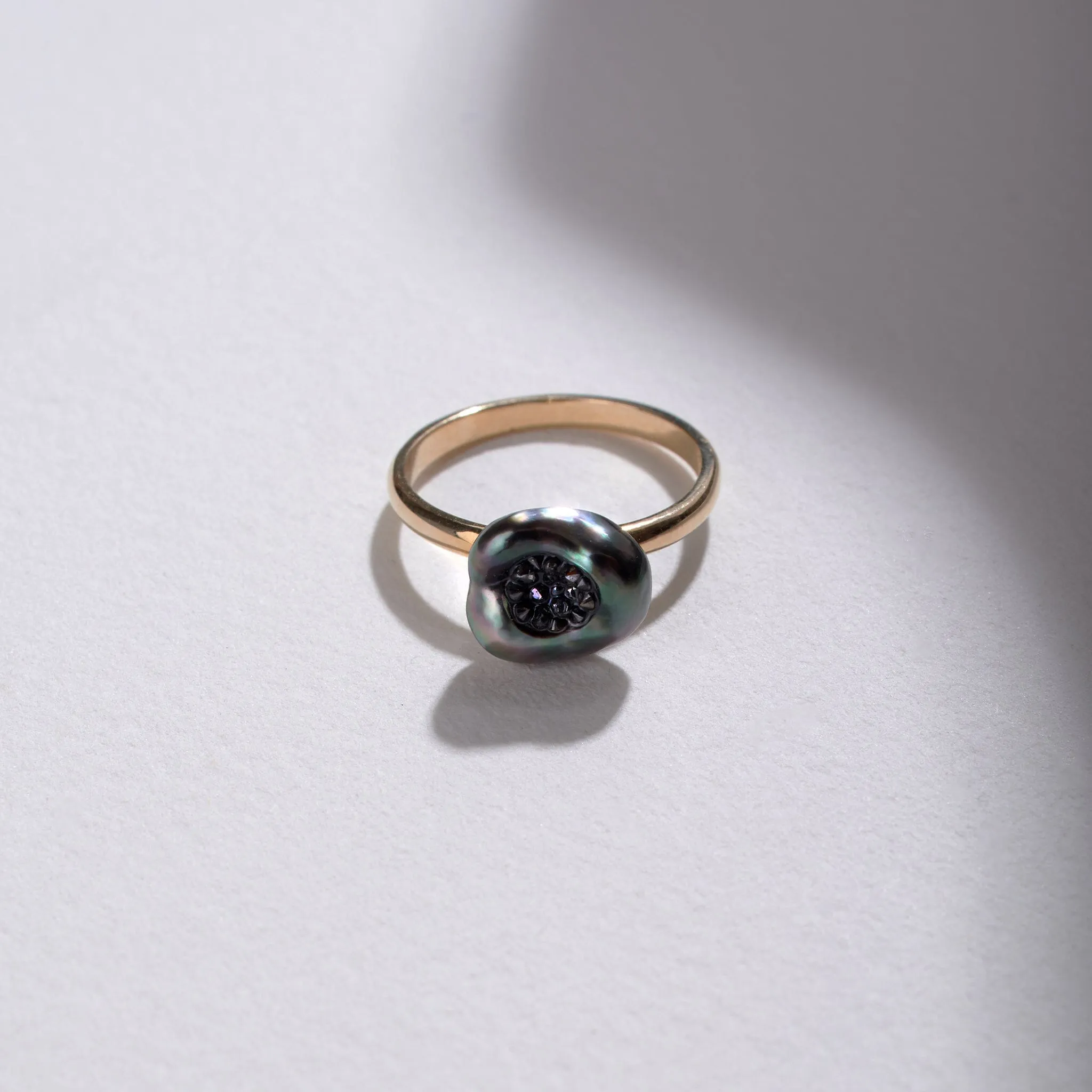 Tahitian Keshi Finestrino Pearl Ring with Black Diamond