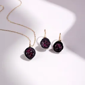 Tahitian Pearl Geode Earrings & Pendant Set with Ruby