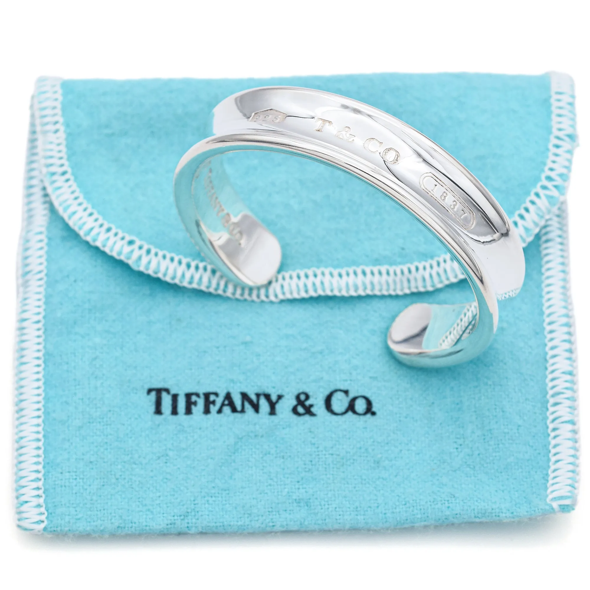 Tiffany & Co. 1837 Sterling Silver 12 mm Cuff Bangle Bracelet with Pouch