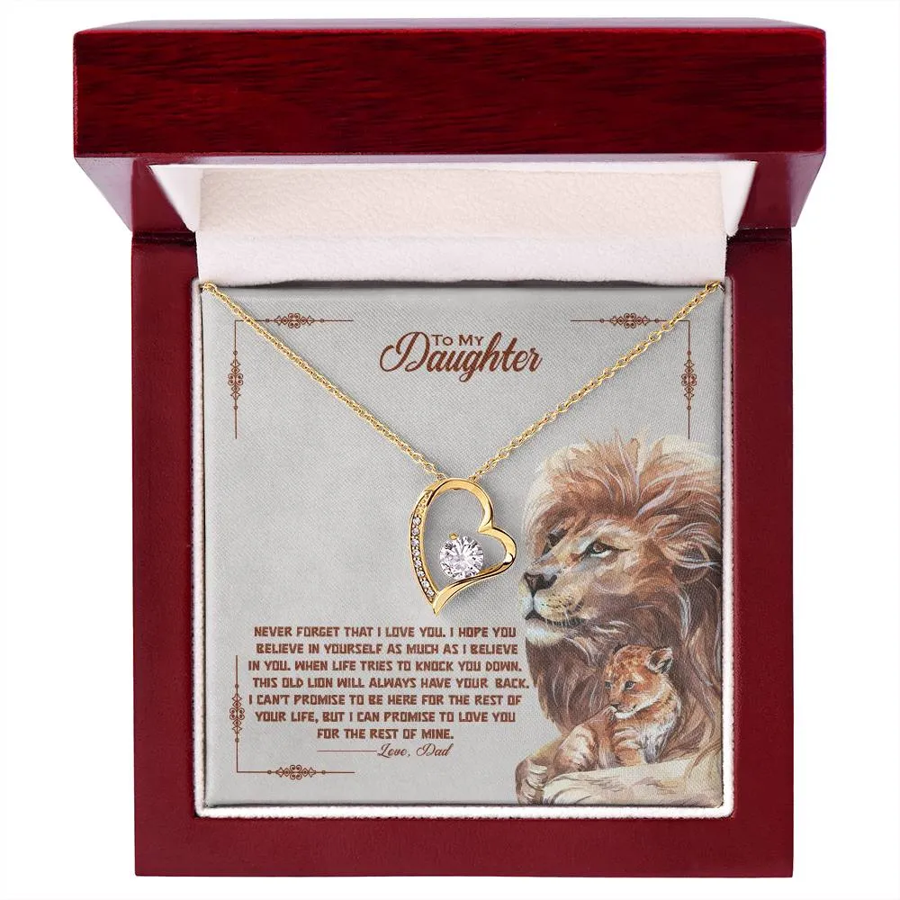 To My Daughter Gift From Dad, This Old Lion Will Always Have Your Back, Forever Love Heart Pendant Necklace