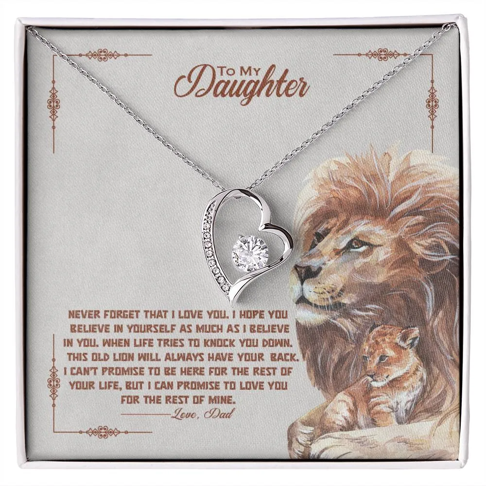 To My Daughter Gift From Dad, This Old Lion Will Always Have Your Back, Forever Love Heart Pendant Necklace