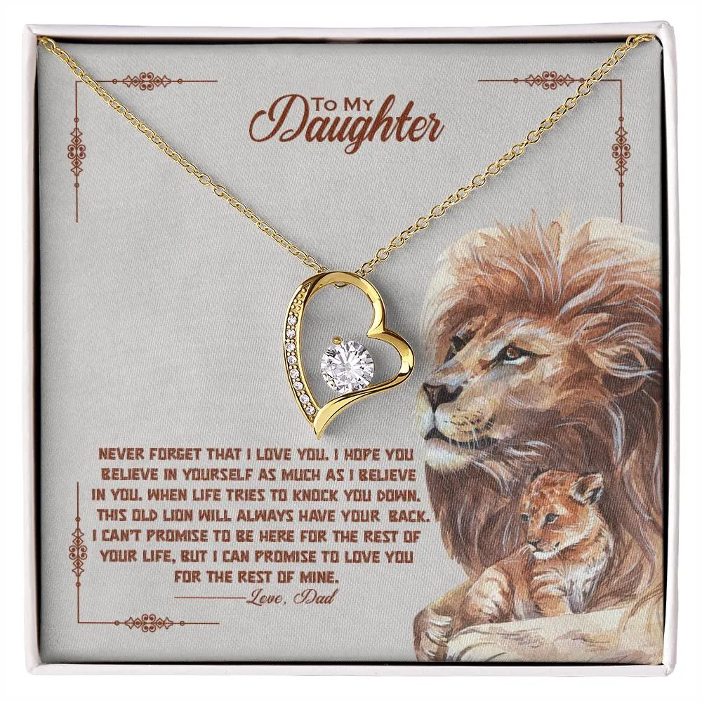 To My Daughter Gift From Dad, This Old Lion Will Always Have Your Back, Forever Love Heart Pendant Necklace