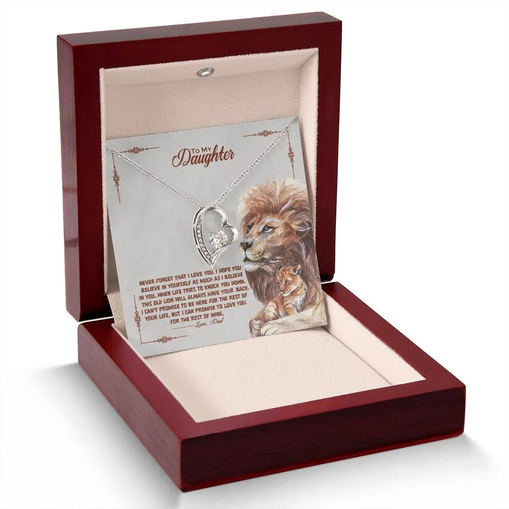 To My Daughter Gift From Dad, This Old Lion Will Always Have Your Back, Forever Love Heart Pendant Necklace