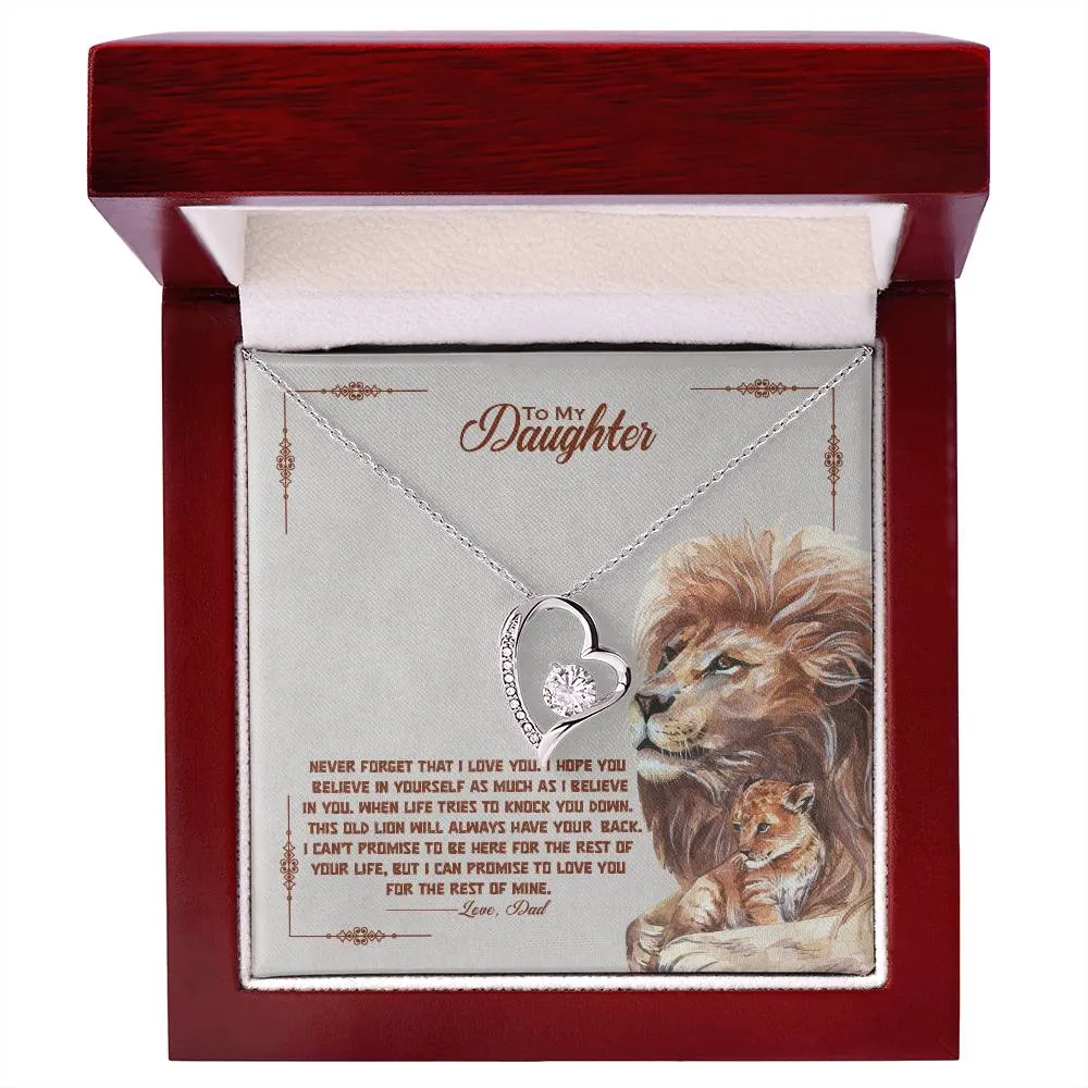 To My Daughter Gift From Dad, This Old Lion Will Always Have Your Back, Forever Love Heart Pendant Necklace