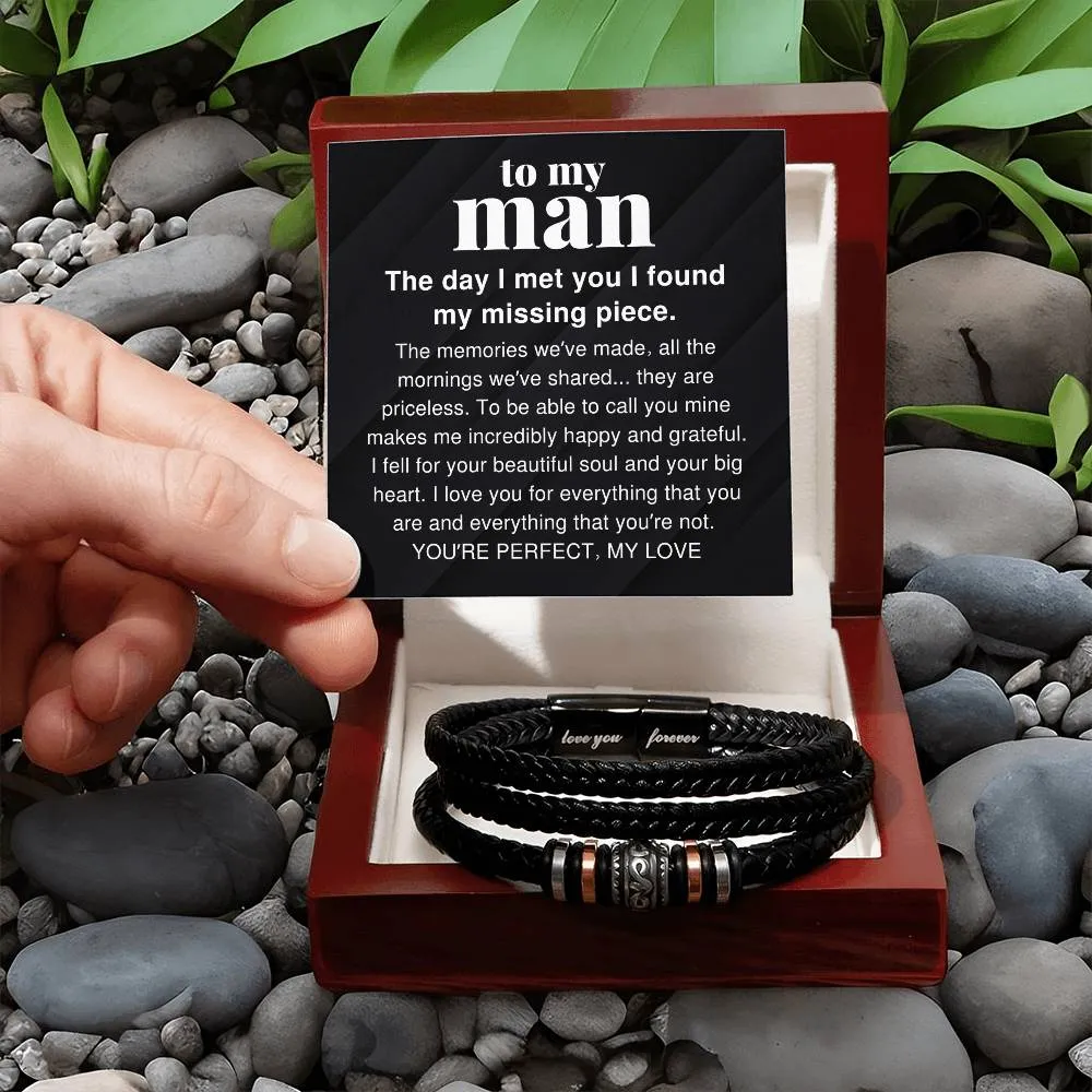 To My Man, The Memories We've Made Braided Vegan Leather Men Bracelet