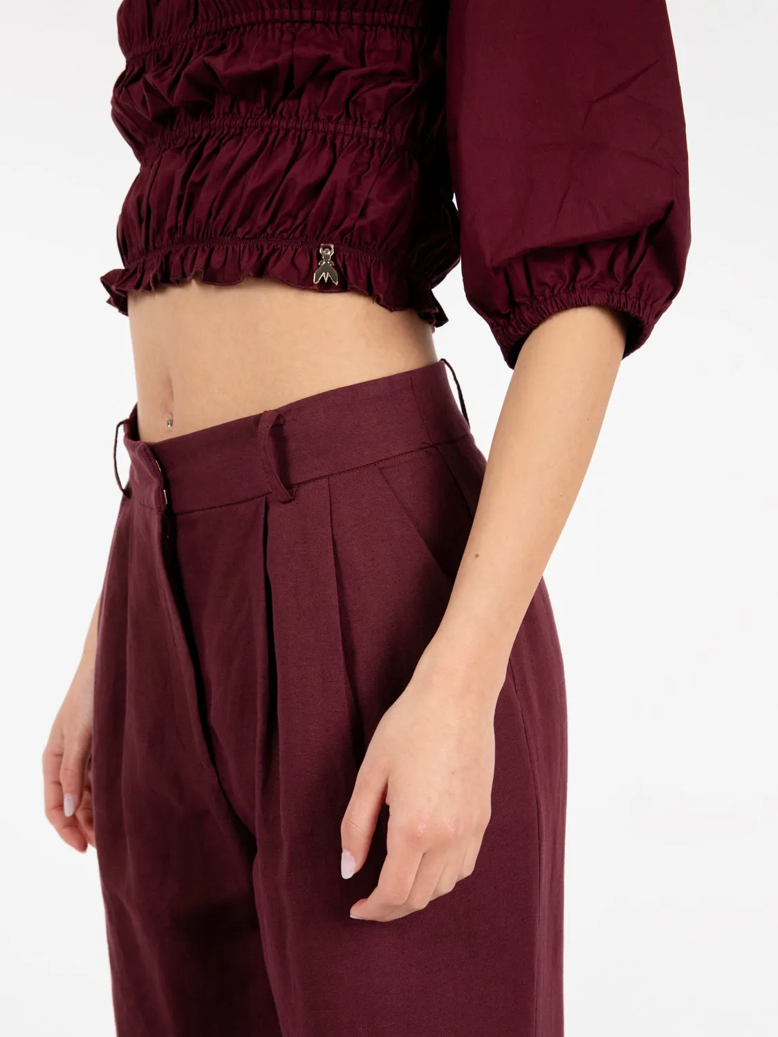 Top camicia smock dark plum