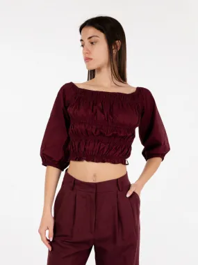 Top camicia smock dark plum