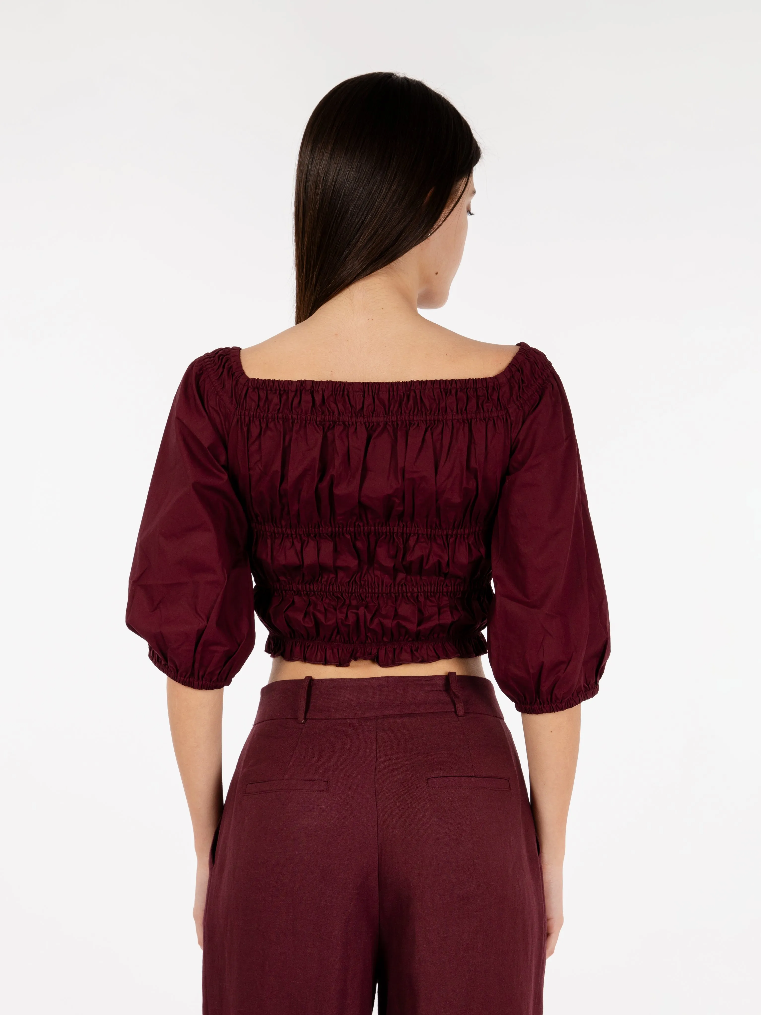 Top camicia smock dark plum