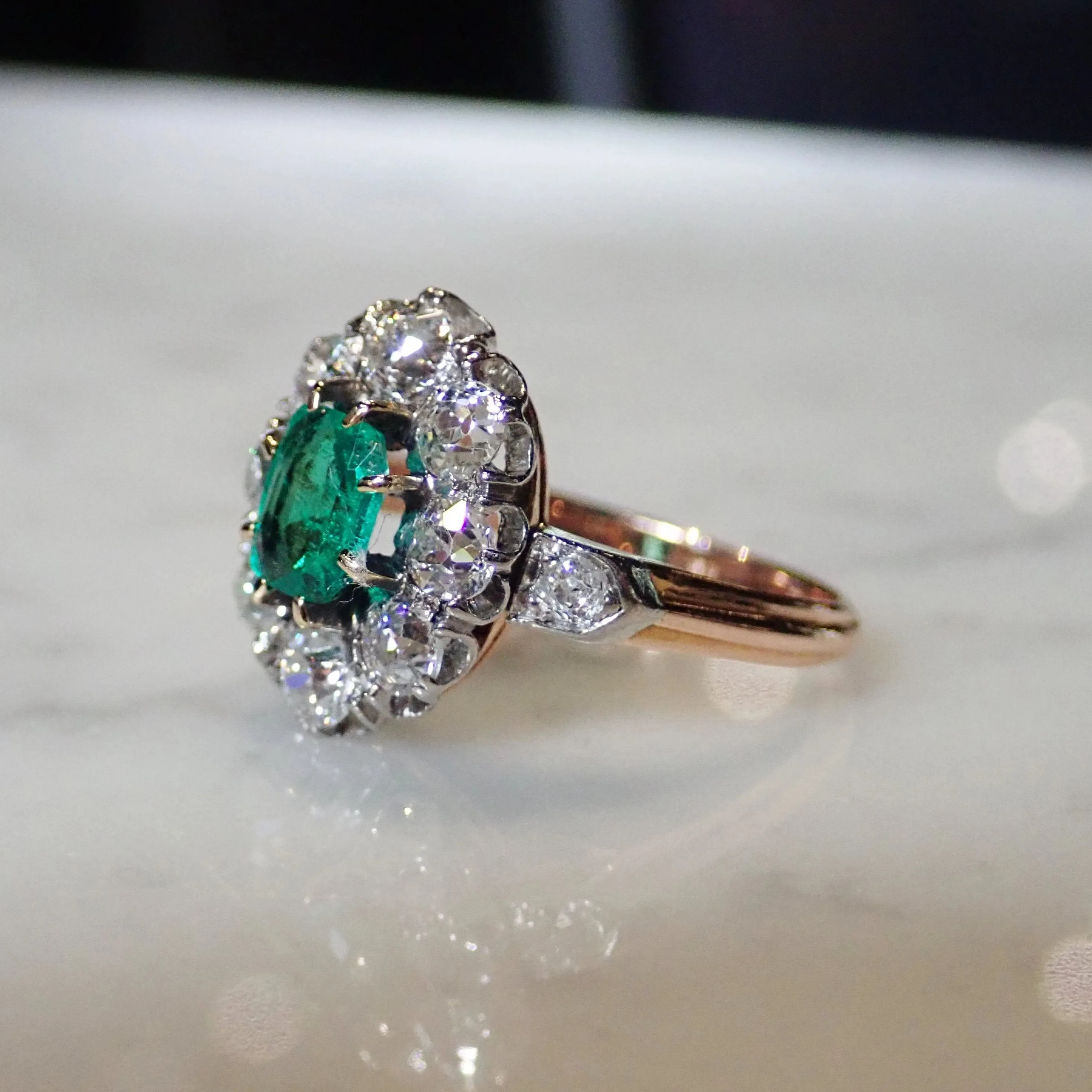 Victorian Emerald & Diamond Cluster Ring