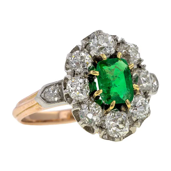 Victorian Emerald & Diamond Cluster Ring