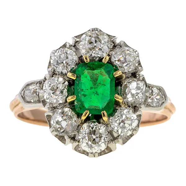 Victorian Emerald & Diamond Cluster Ring