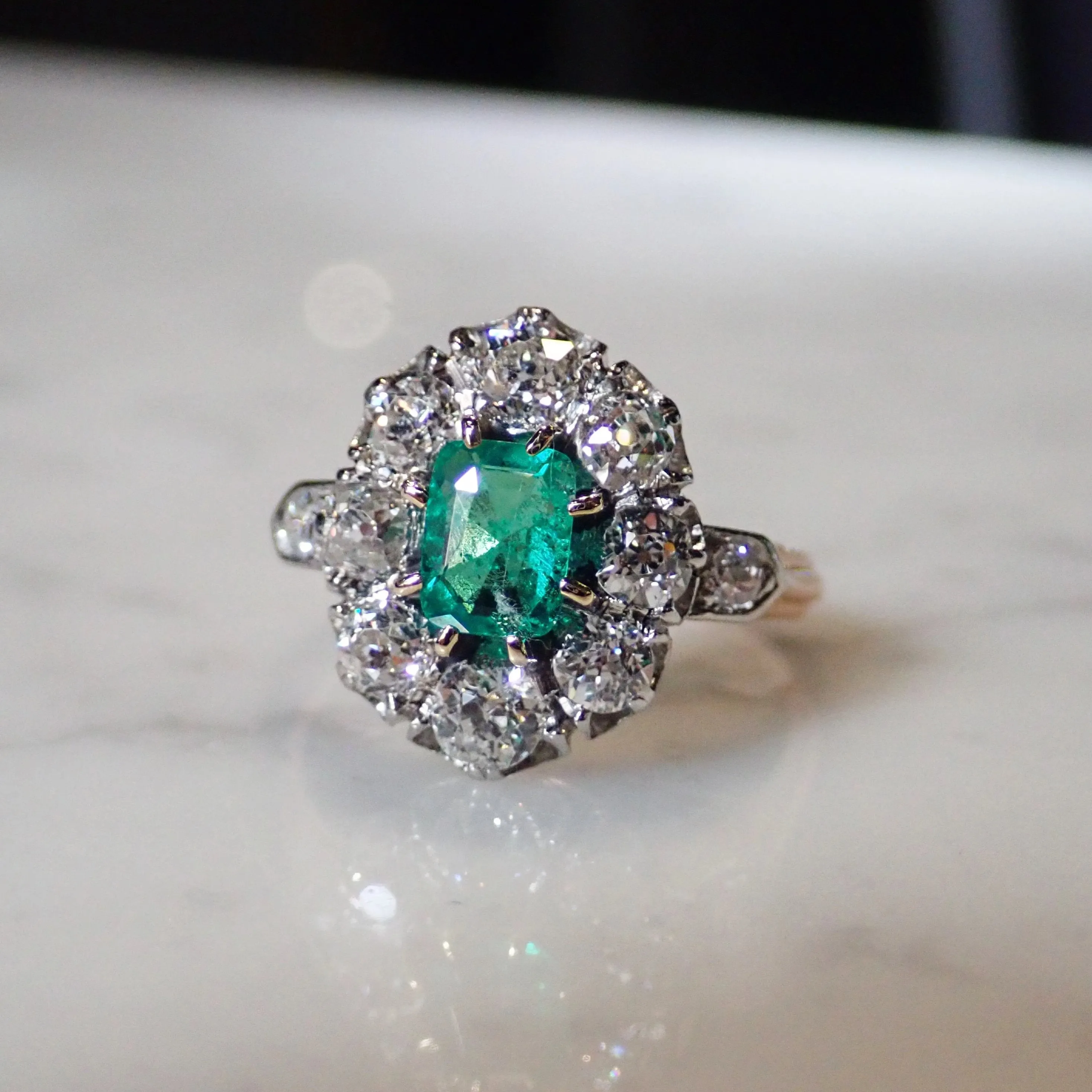 Victorian Emerald & Diamond Cluster Ring