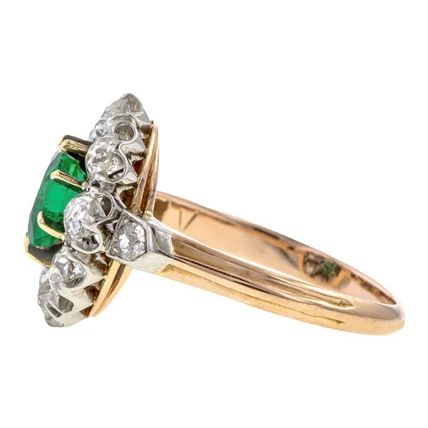 Victorian Emerald & Diamond Cluster Ring