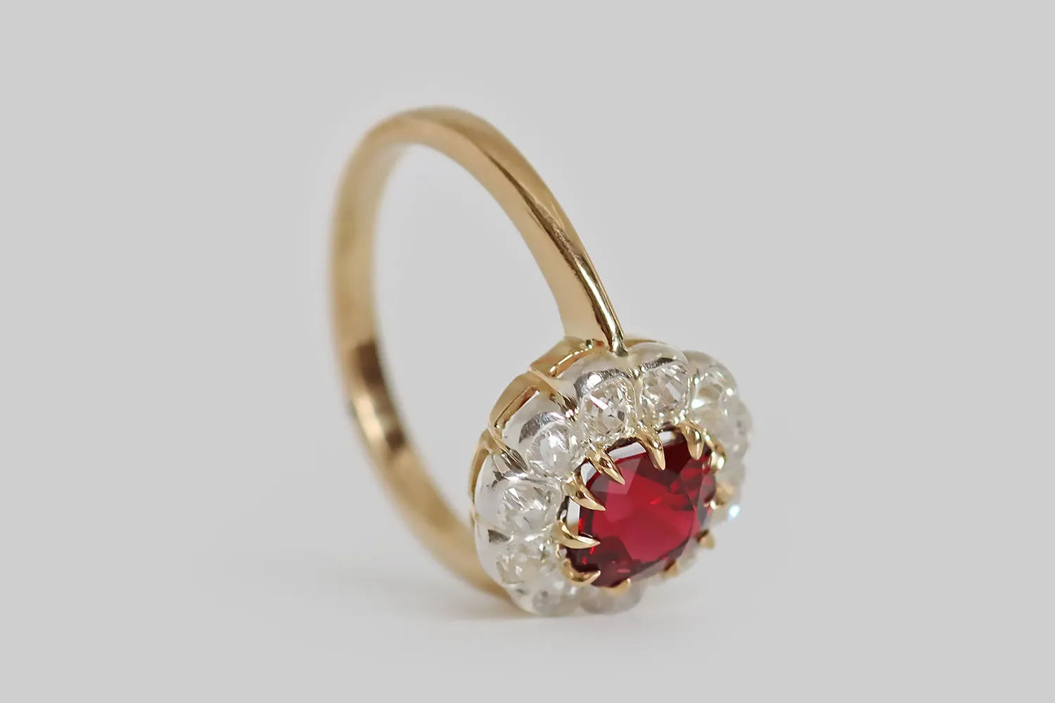 Victorian Red Spinel Flower Form Halo Ring