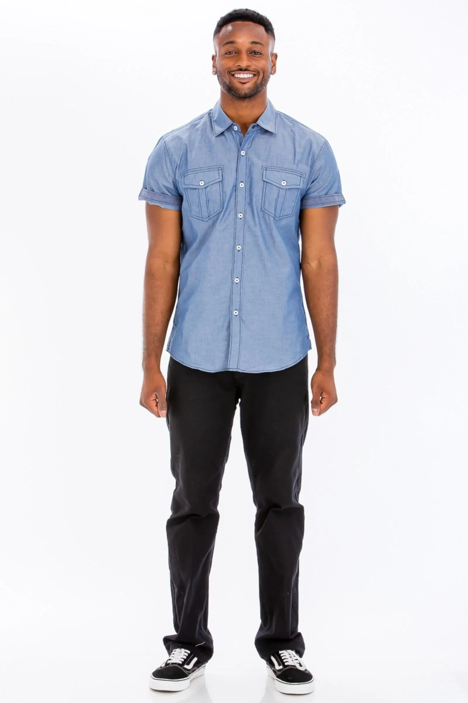 WEIV Light Denim Two Pocket Button Down Shirt