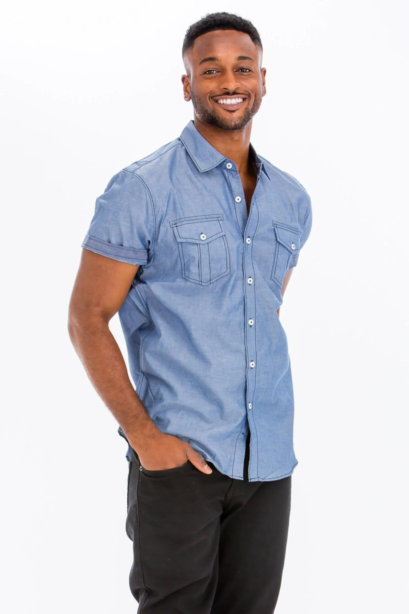 WEIV Light Denim Two Pocket Button Down Shirt